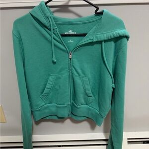 Hollister Green Cropped Zip-Up Hoodie
